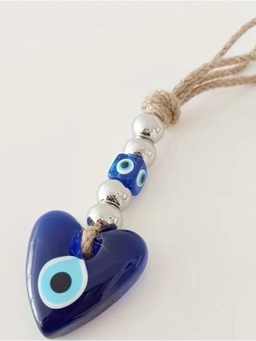 Evil Eye Heart Glass Pendant key chain in Deep Blue